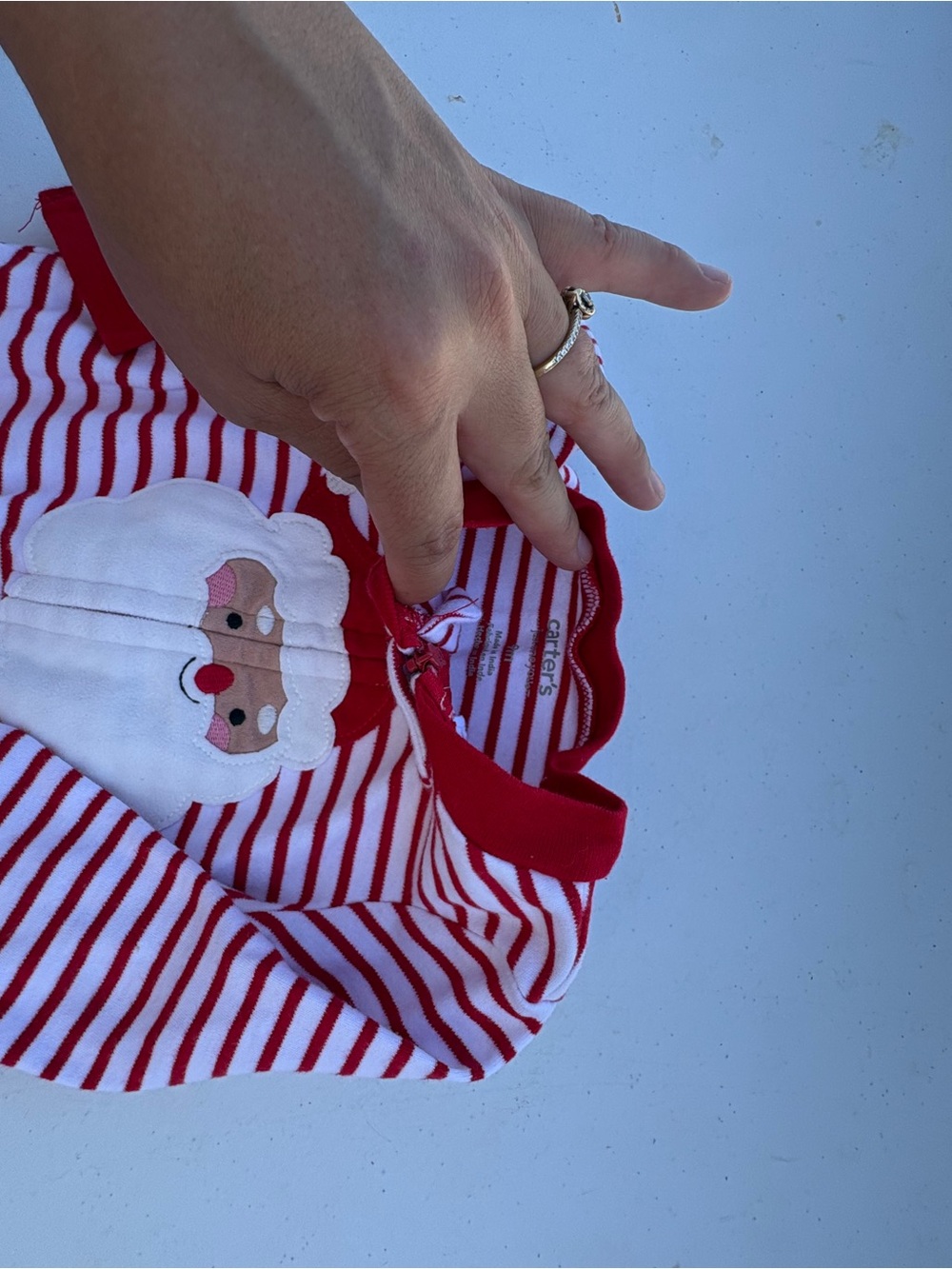 Carter's Red & White Striped Footed One-Piece with Santa Applique - Picture 2 of 2